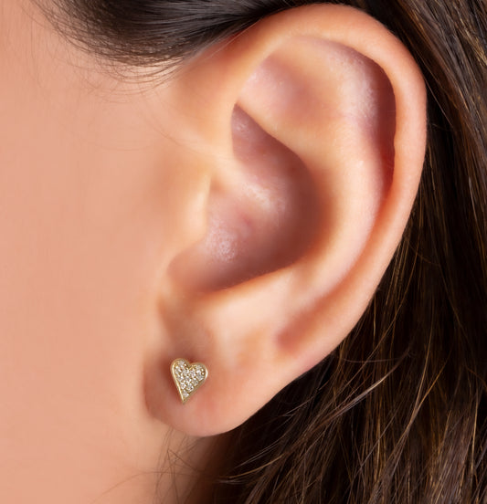 Curved Diamond Heart Studs