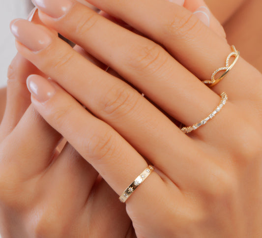 Engraved Star Accent Ring
