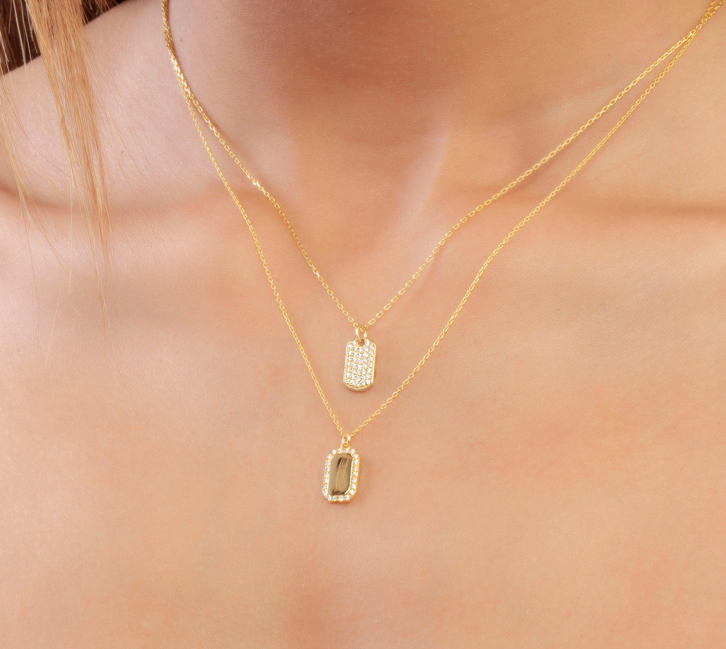 Diamond Dog Tag Pendant Necklace