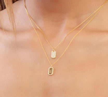 Diamond Dog Tag Pendant Necklace