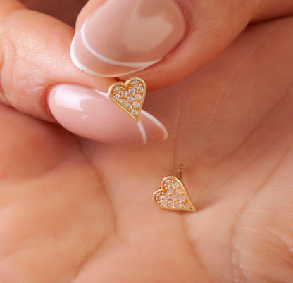 Curved Diamond Heart Studs