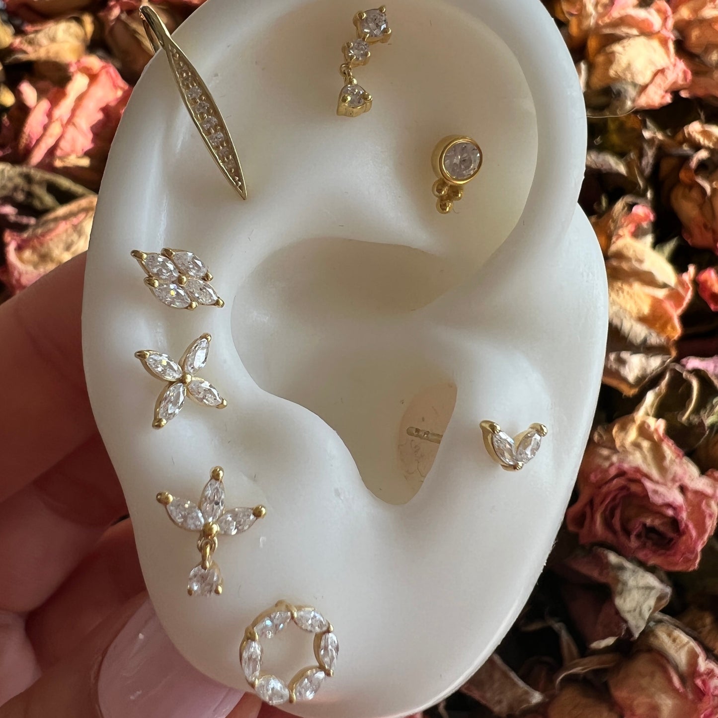 Trio Round Bezel Diamond Stud Earrings