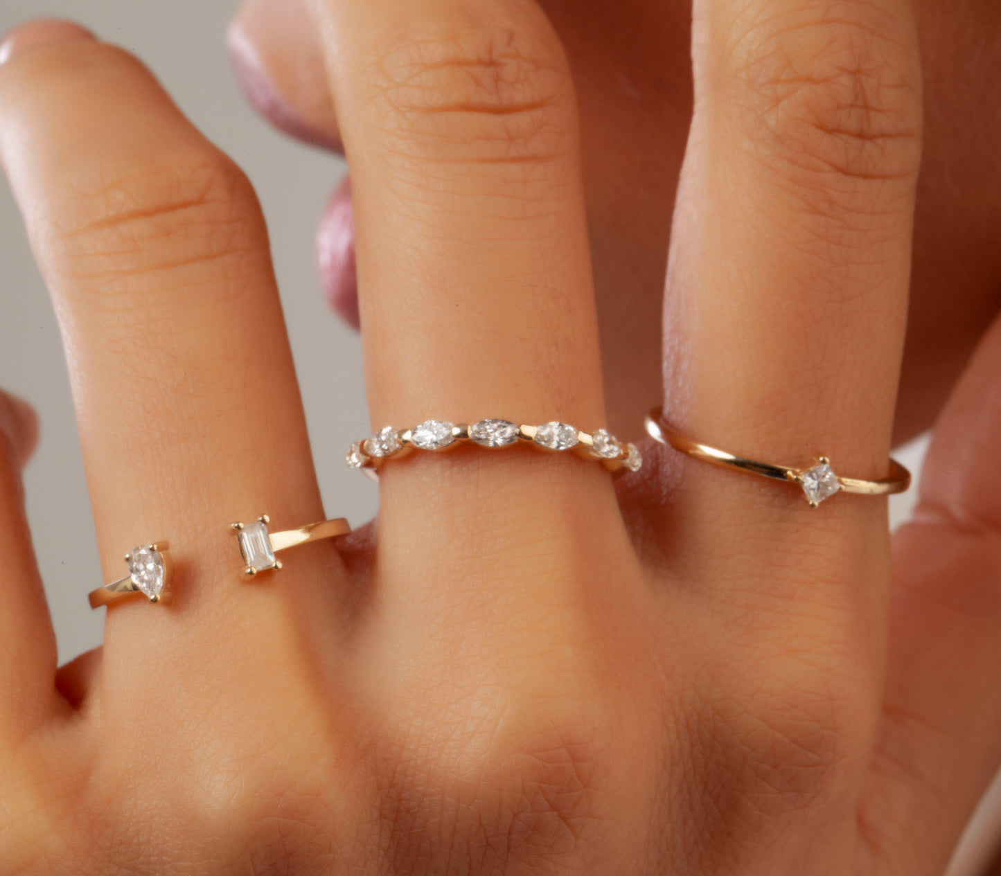 Pear and Baguette Diamond Cuff Stacking Ring