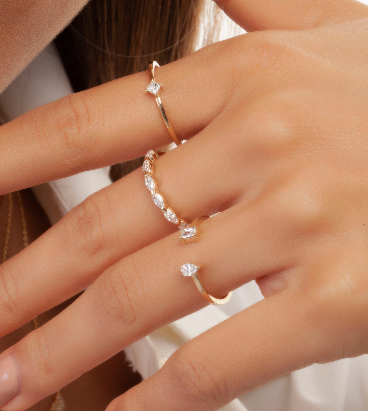 Pear and Baguette Diamond Cuff Stacking Ring