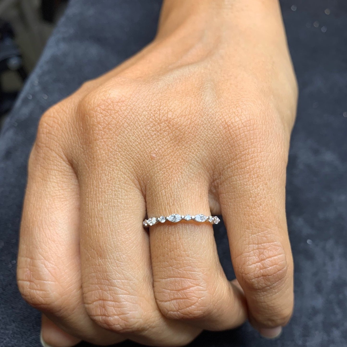 Gold Marquise and Round Diamond Wedding Ring