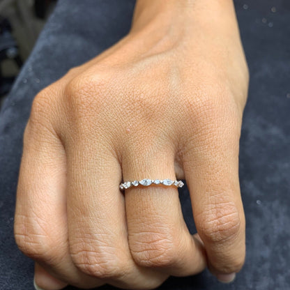Gold Marquise and Round Diamond Wedding Ring
