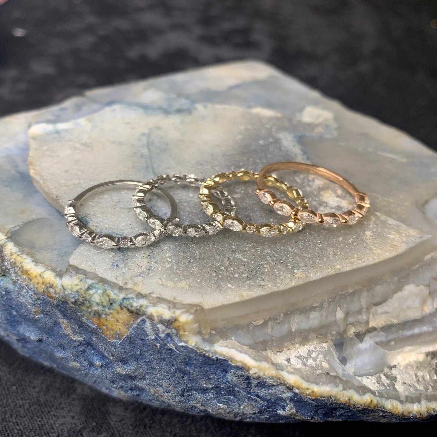 Gold Marquise and Round Diamond Wedding Ring