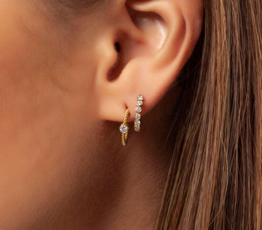 Bezel Set Diamond Hoop Earrings