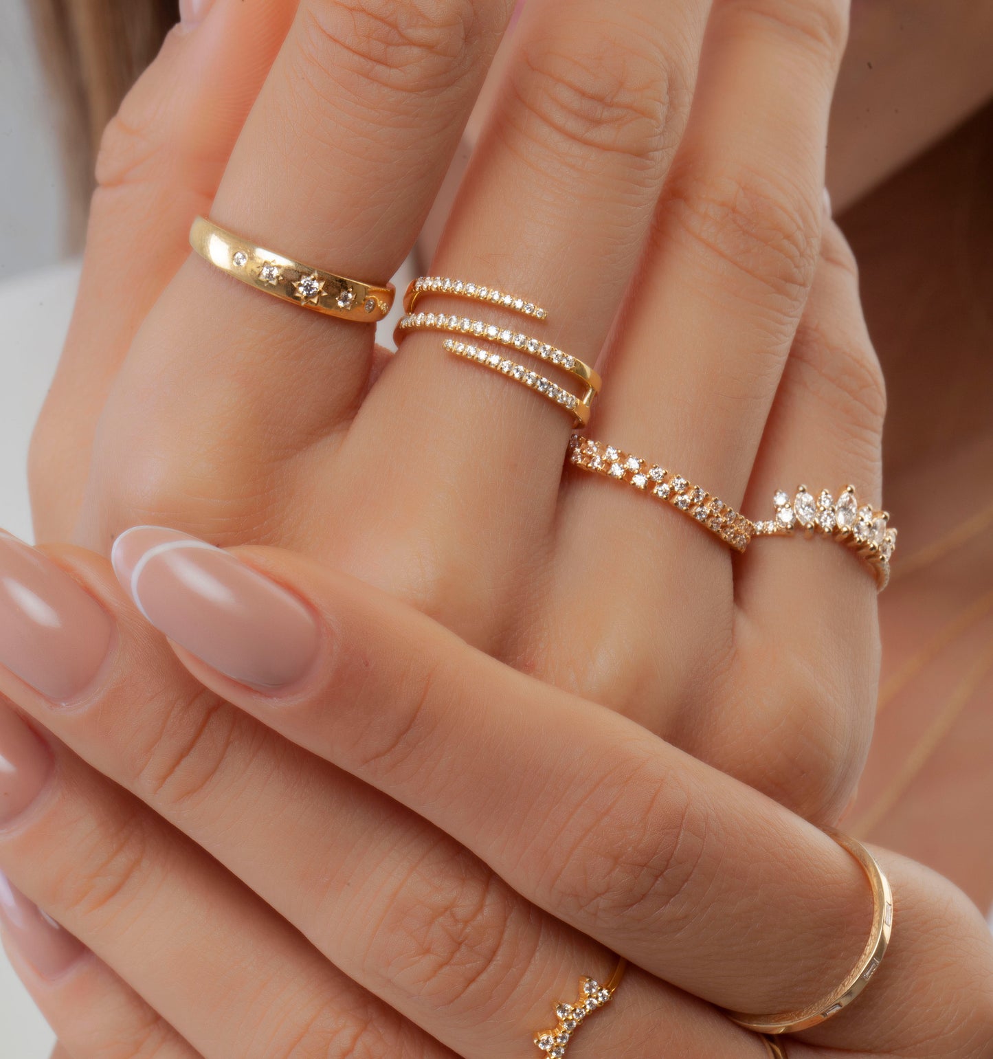 Engraved Star Diamond Stacking Ring