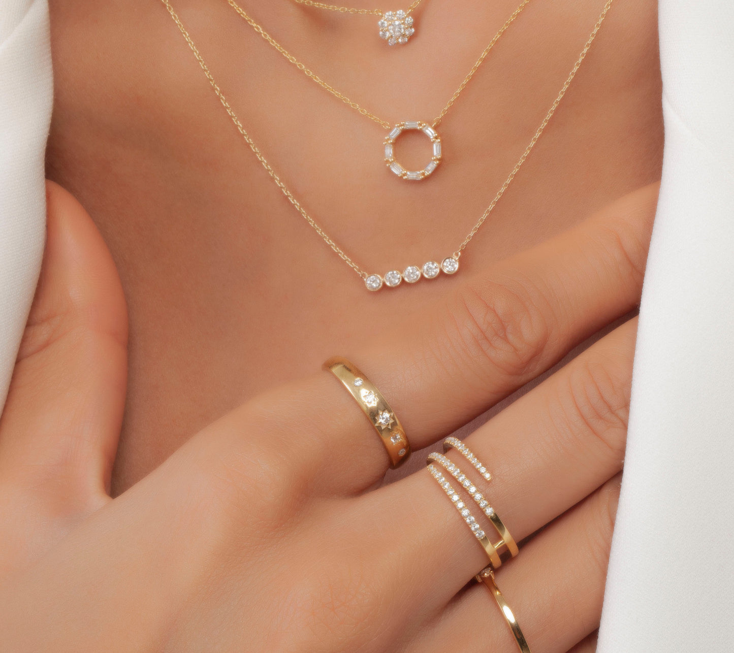 Engraved Star Diamond Stacking Ring