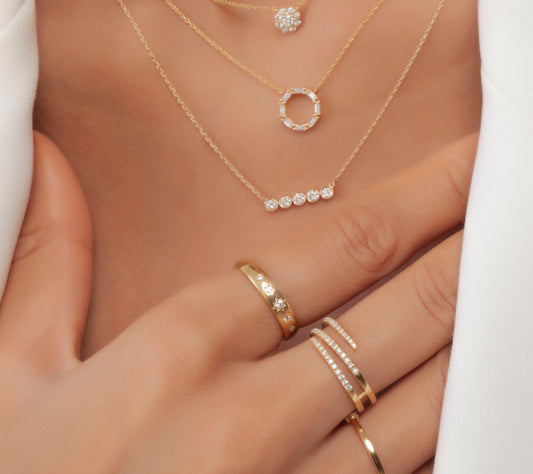 Engraved Star Diamond Stacking Ring