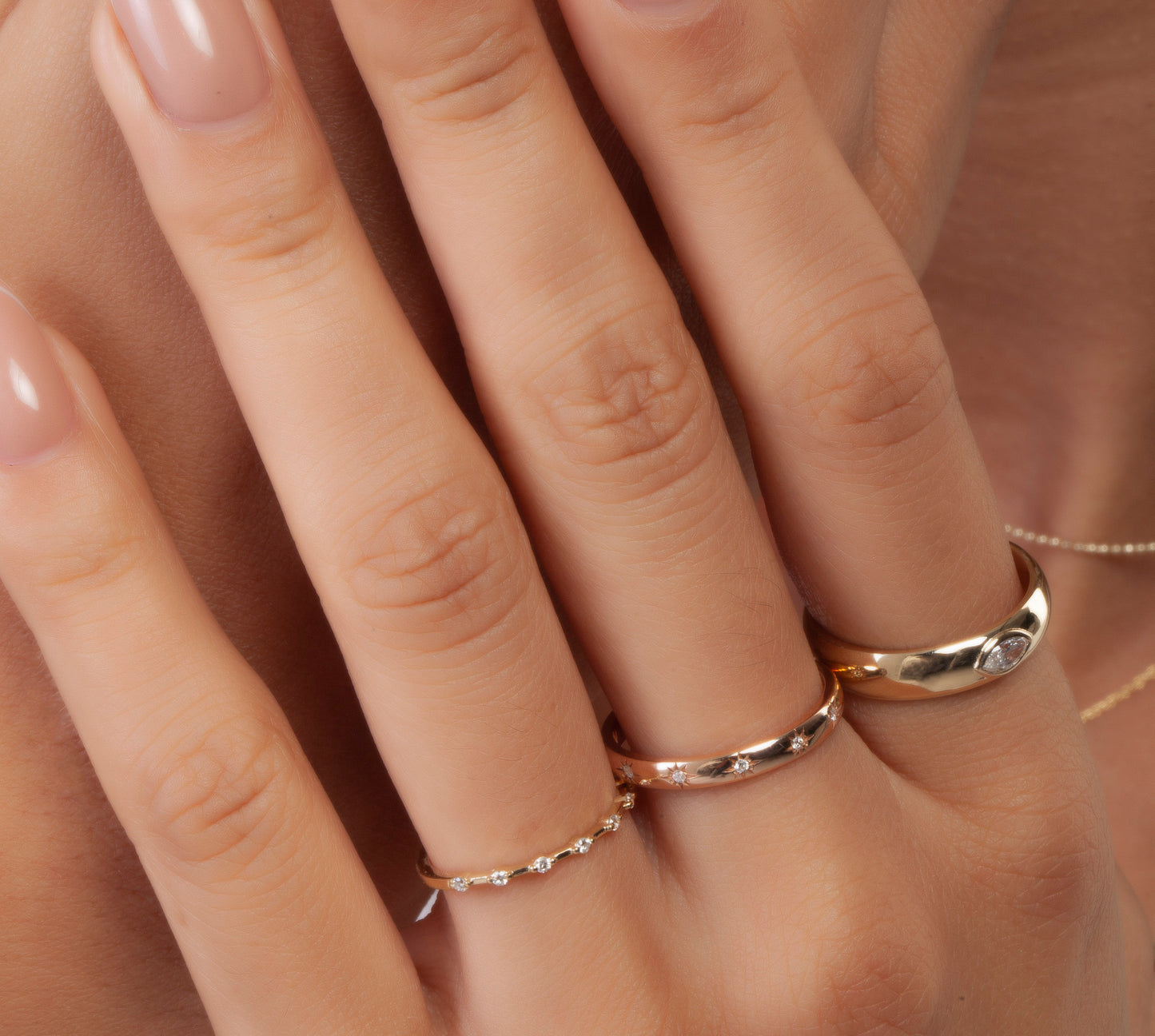 Engraved Star Diamond Stacking Ring