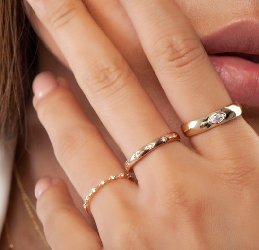 Engraved Star Diamond Stacking Ring