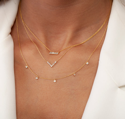 Tilted Diamond Baguette Bar Necklace