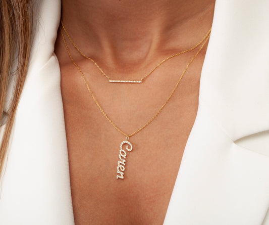 Diamond Vertical Name Necklace