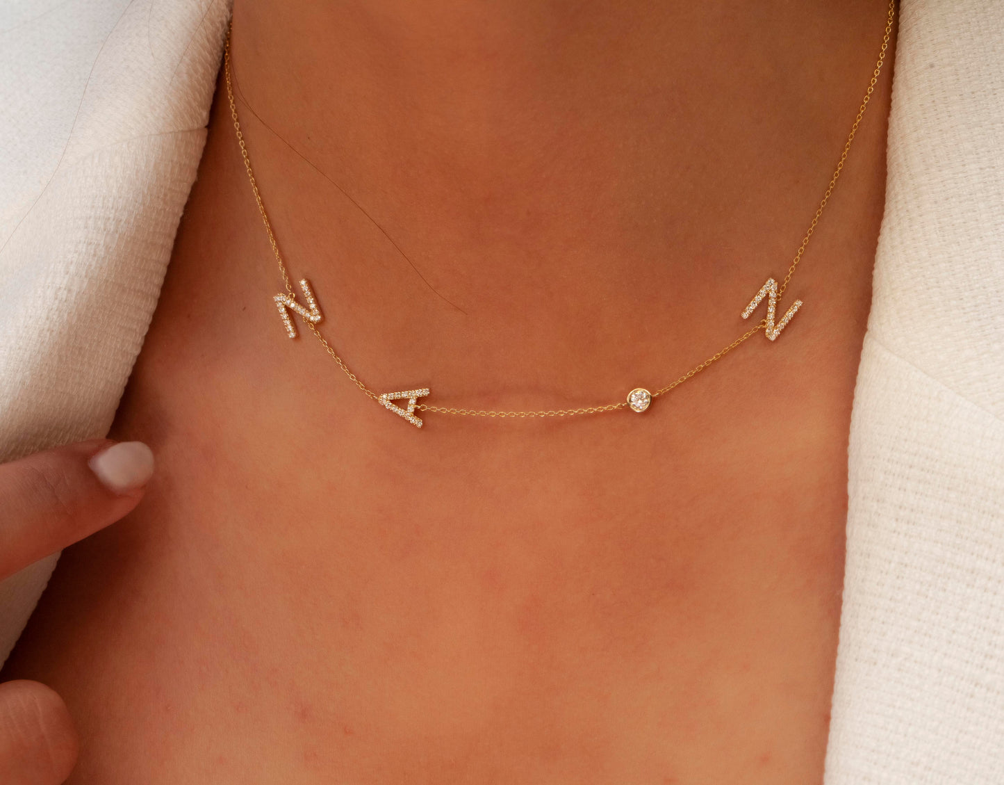 Diamond Initial Necklace and Solitaire Bezel Diamond