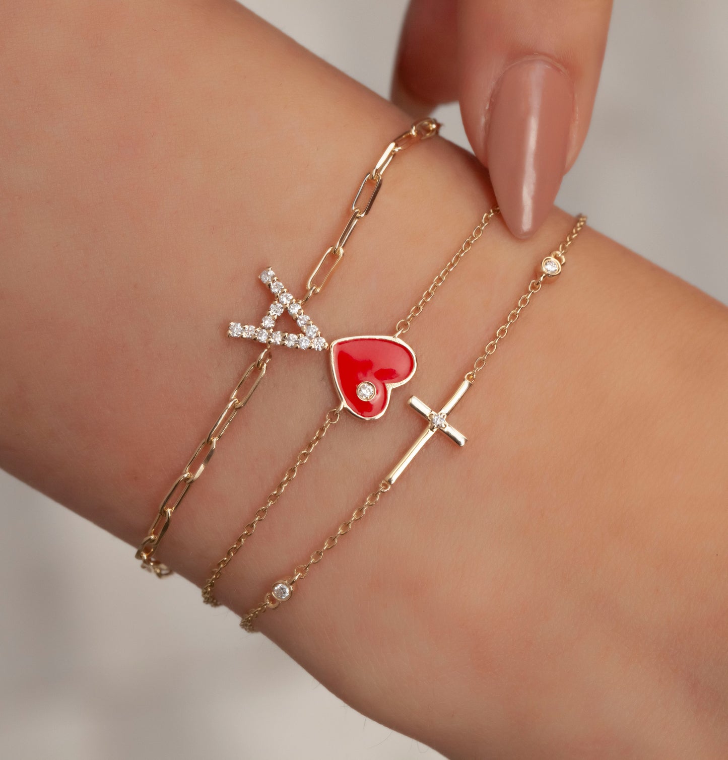 Diamond Enamel Heart Bracelet