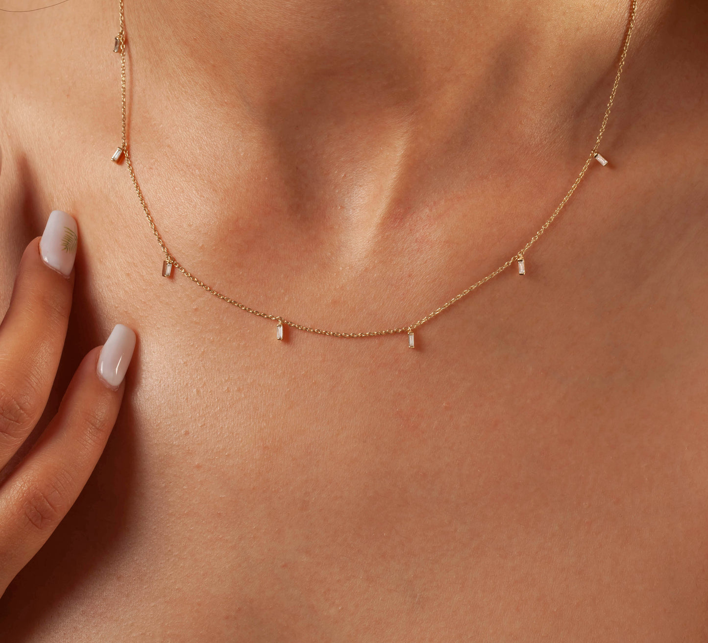 Baguette Diamond Station Necklace
