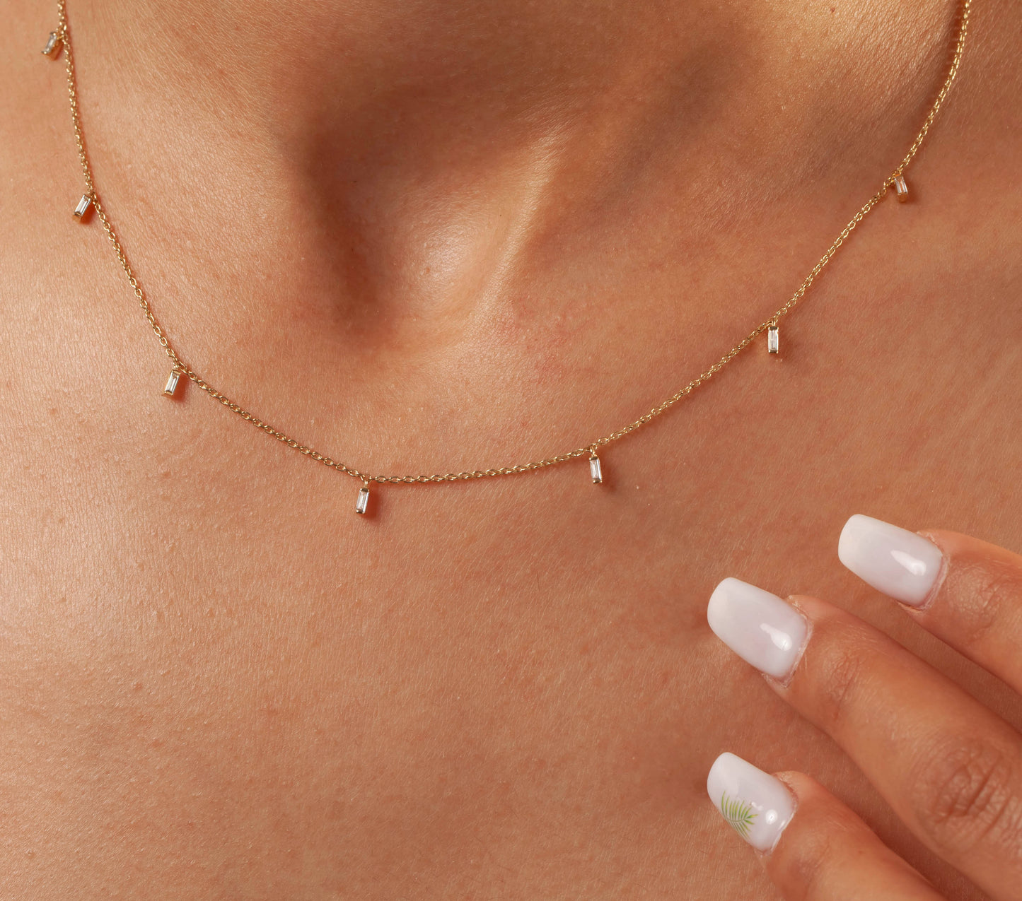 Baguette Diamond Station Necklace