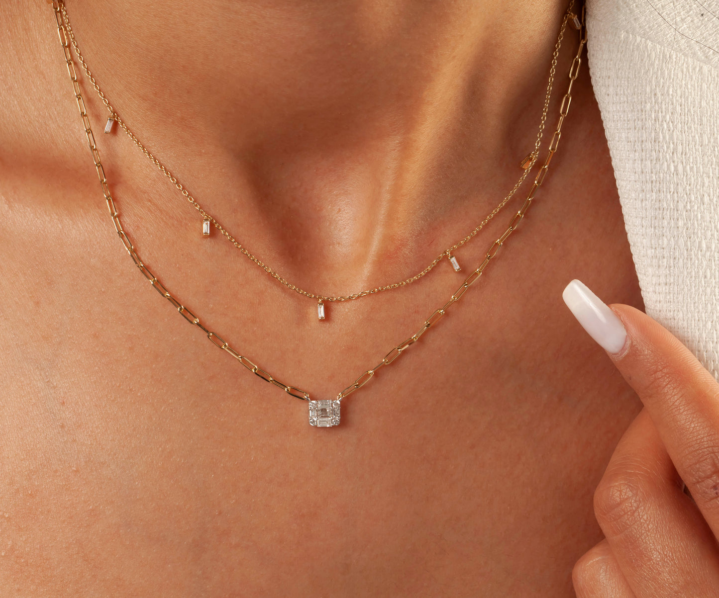 Baguette Diamond Paperclip Chain  Necklace