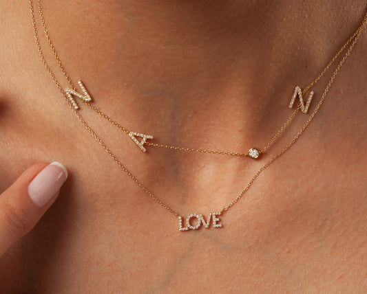Diamond Initial Necklace and Solitaire Bezel Diamond