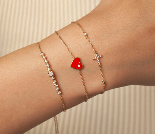 Diamond Enamel Heart Bracelet
