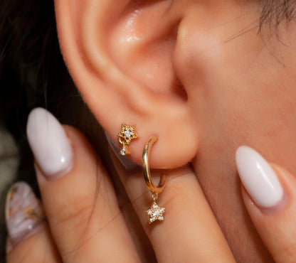 Star Diamond Dangle Hoop Earrings