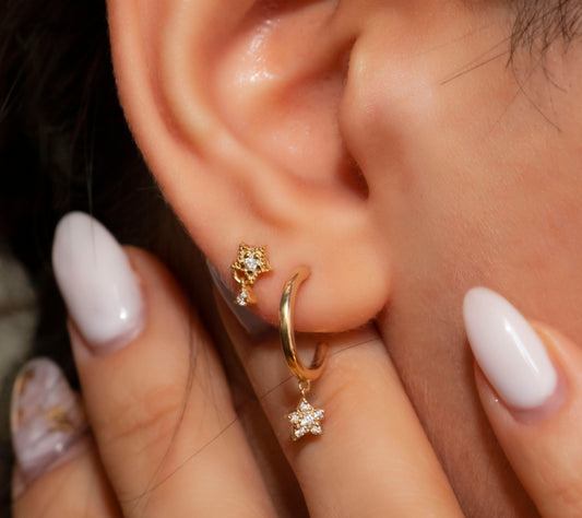 Star Diamond Dangle Hoop Earrings