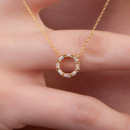 Diamond Baguette Halo Necklace