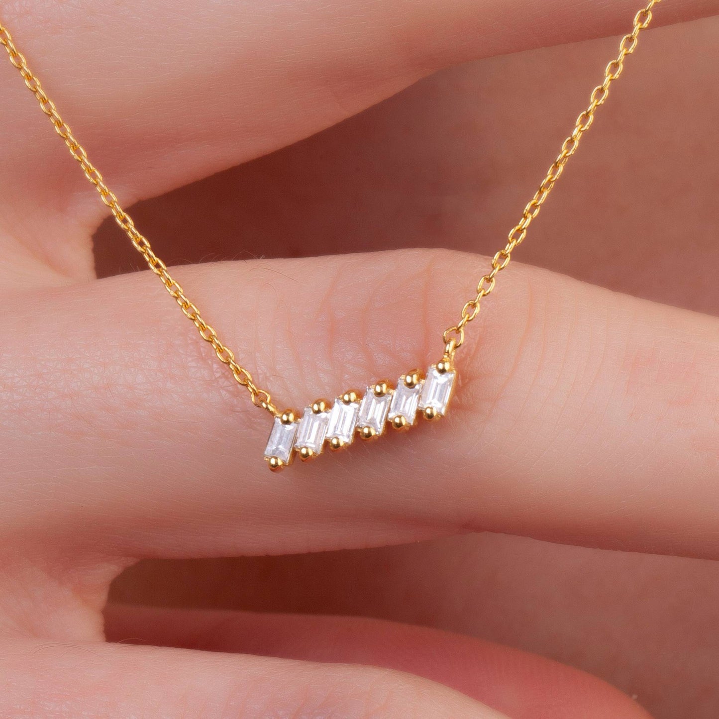 Tilted Diamond Baguette Bar Necklace