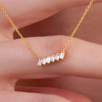 Tilted Diamond Baguette Bar Necklace