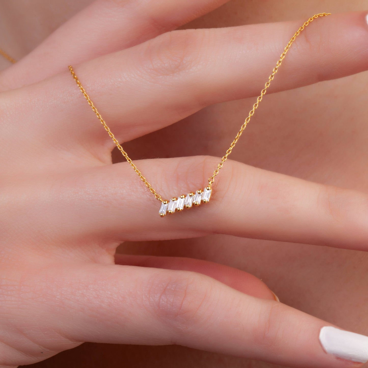 Tilted Diamond Baguette Bar Necklace