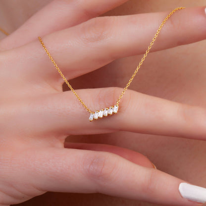 Tilted Diamond Baguette Bar Necklace