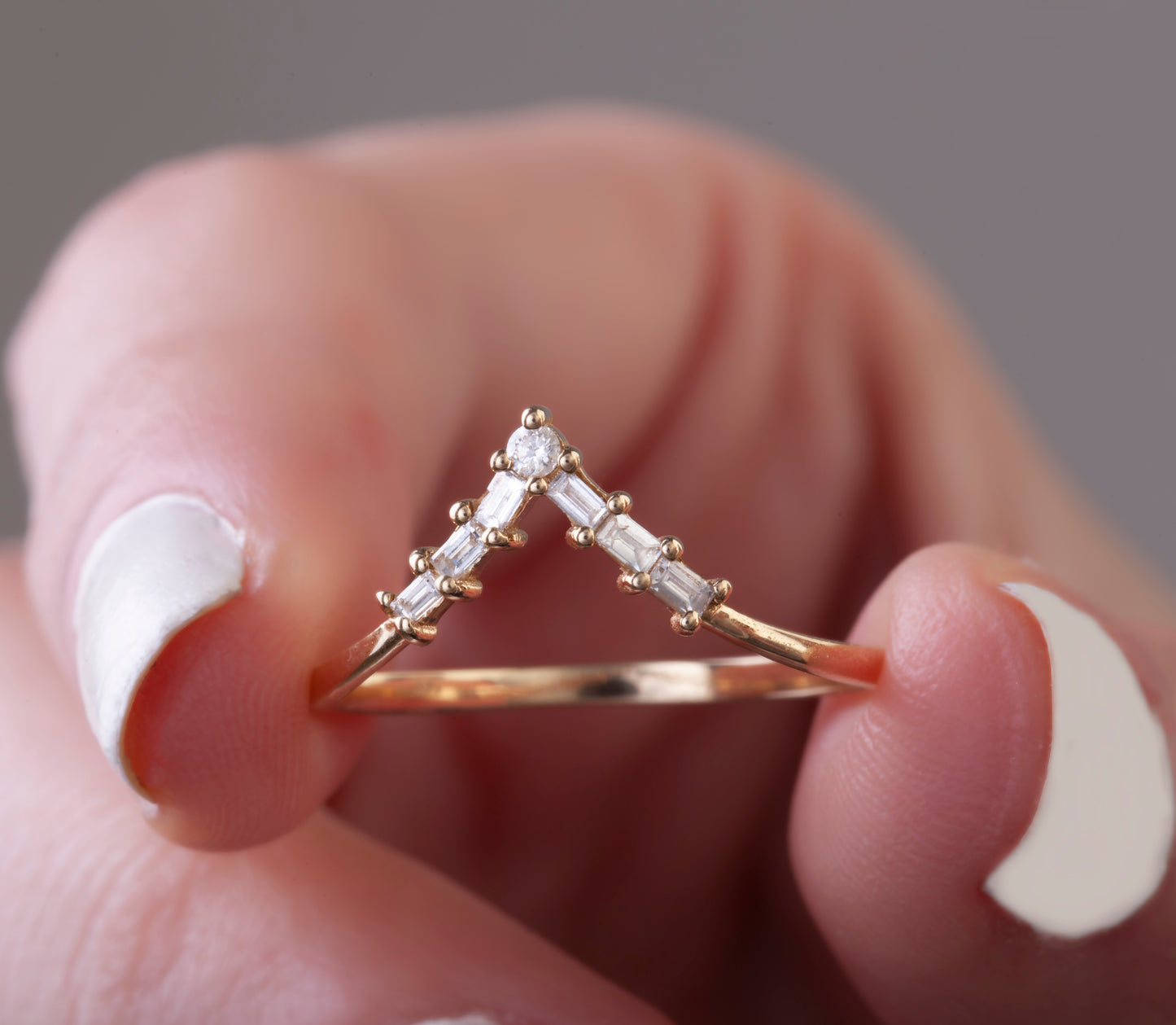 Gold Baguette Diamond Chevron Wedding Band