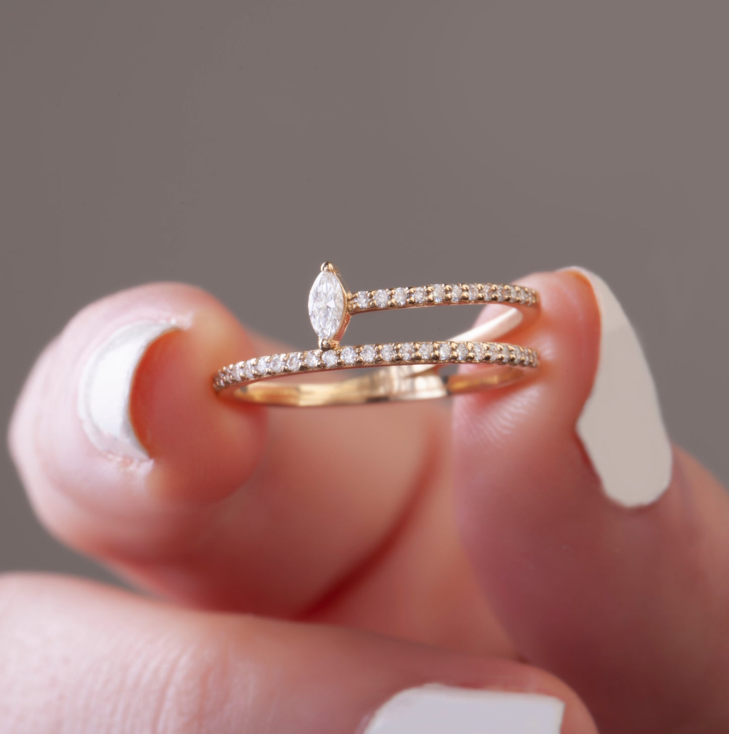 Spiral Marquise Diamond Ring