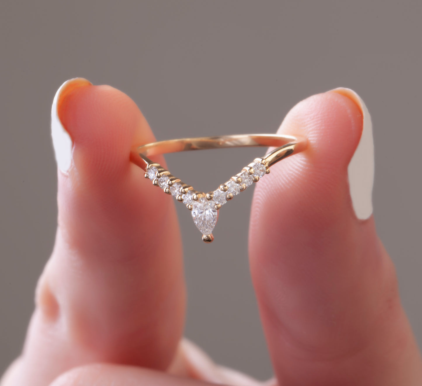 Pear Diamond Chevron Ring
