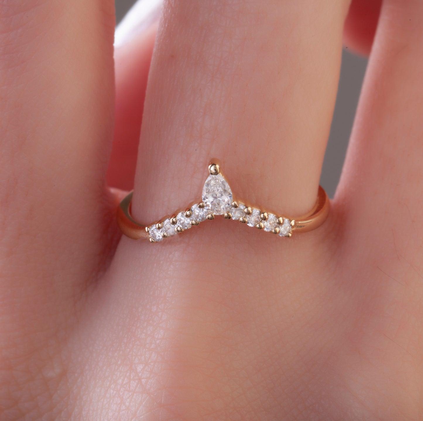 Pear Diamond Chevron Ring