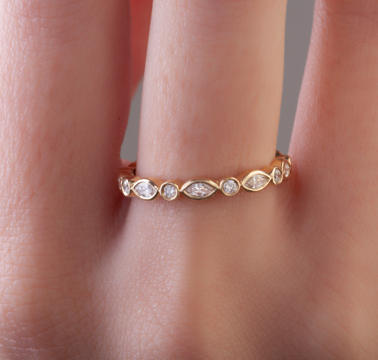 Marquise and Round Diamond Bezel Set Eternity Wedding Ring
