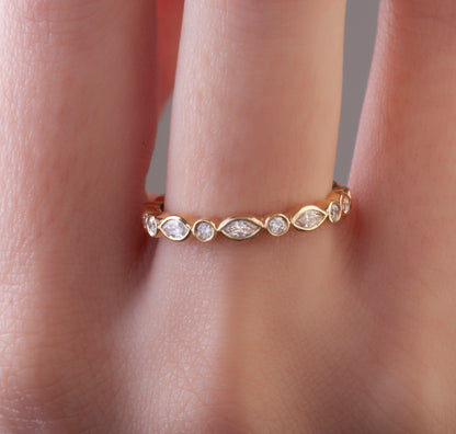 Marquise and Round Diamond Bezel Set Eternity Wedding Ring
