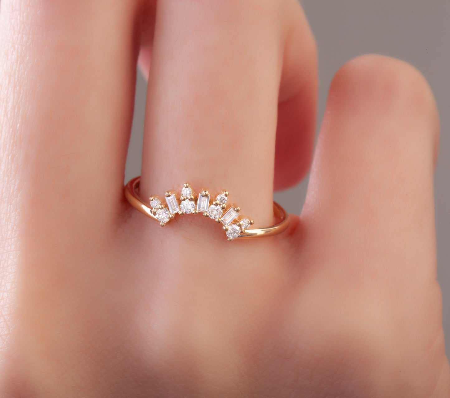 Gold Baguette and Round Diamond Wedding Ring