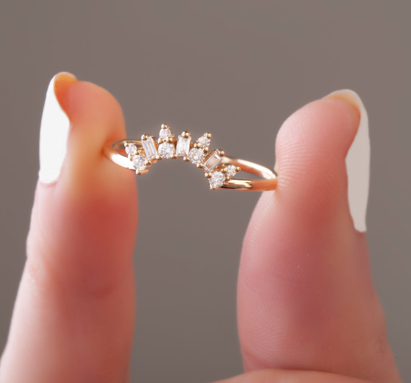 Gold Baguette and Round Diamond Wedding Ring