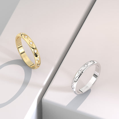 Engraved Star Diamond Stacking Ring