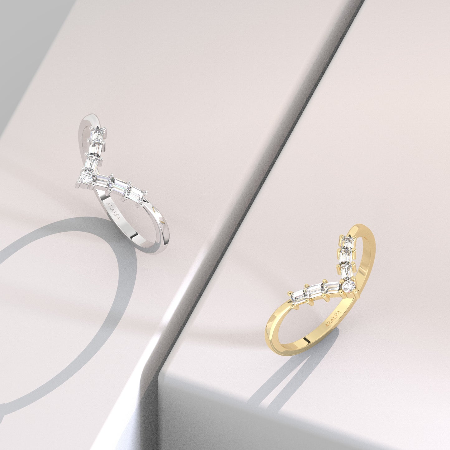 Gold Baguette Diamond Chevron Wedding Band