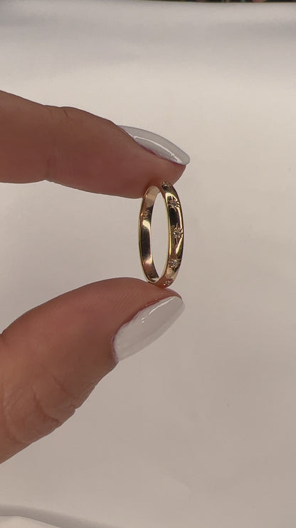 Engraved Star Diamond Stacking Ring