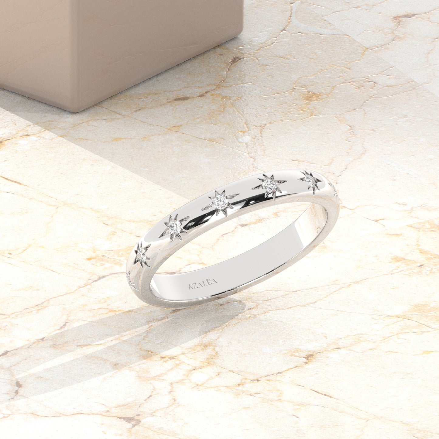 Engraved Star Diamond Stacking Ring