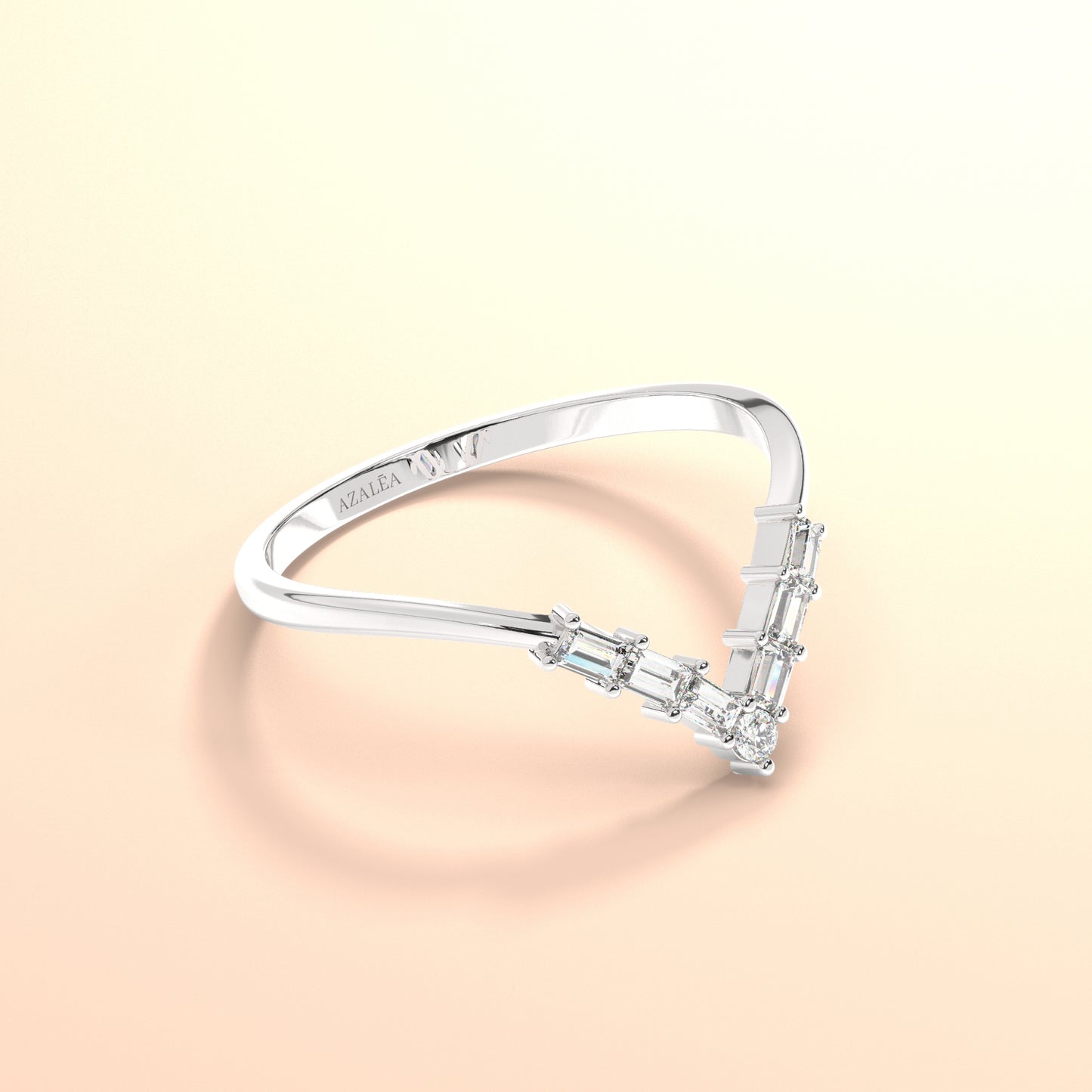Gold Baguette Diamond Chevron Wedding Band