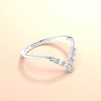 Gold Baguette Diamond Chevron Wedding Band