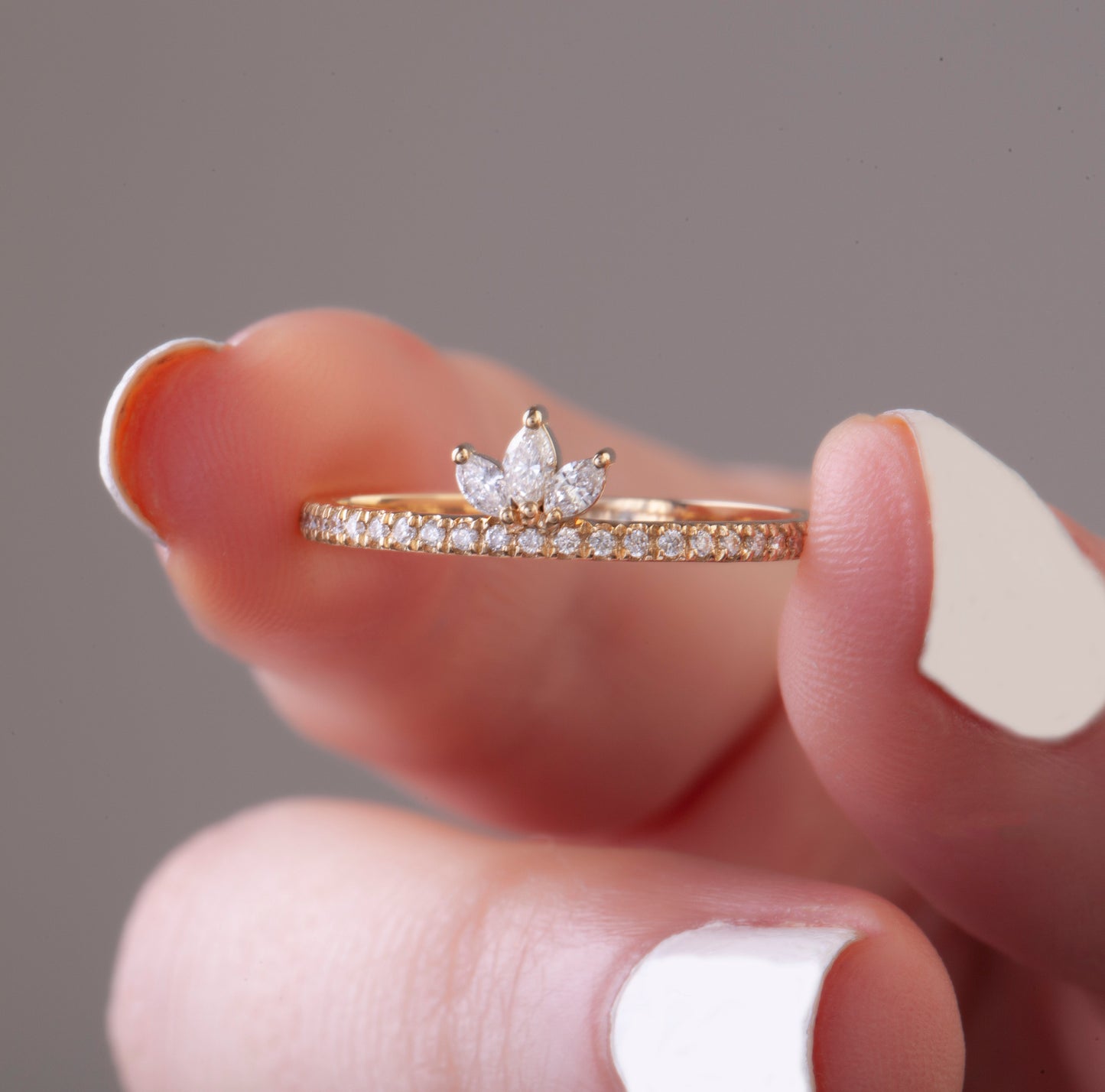 Lotus Marquise and Round Diamond Wedding Ring