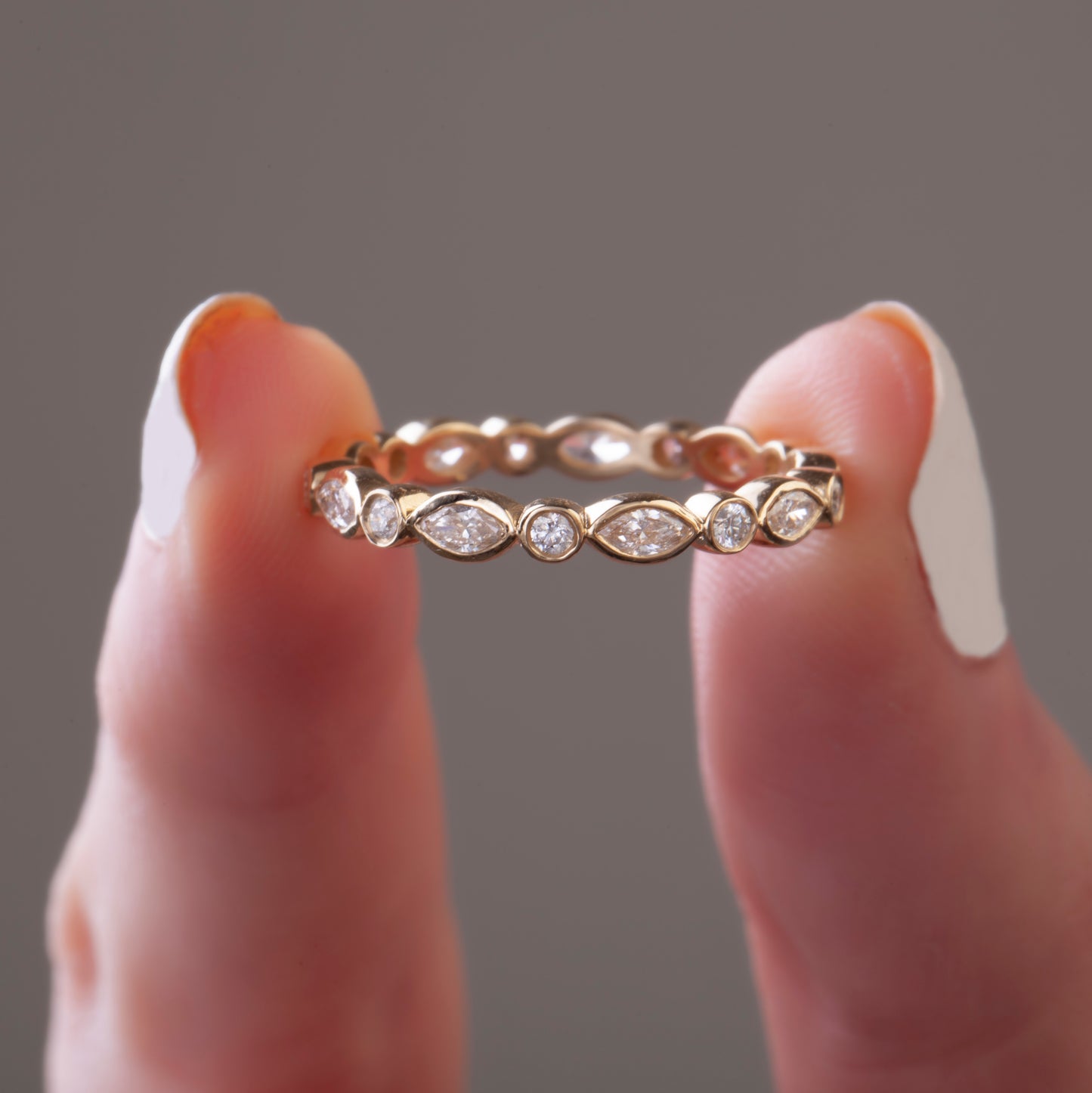 Marquise and Round Diamond Bezel Set Eternity Wedding Ring