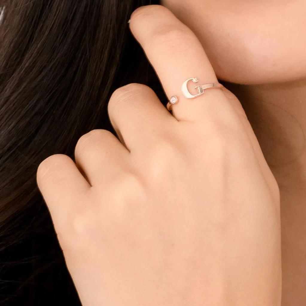 Gold Diamond Initial Stack Cuff Ring